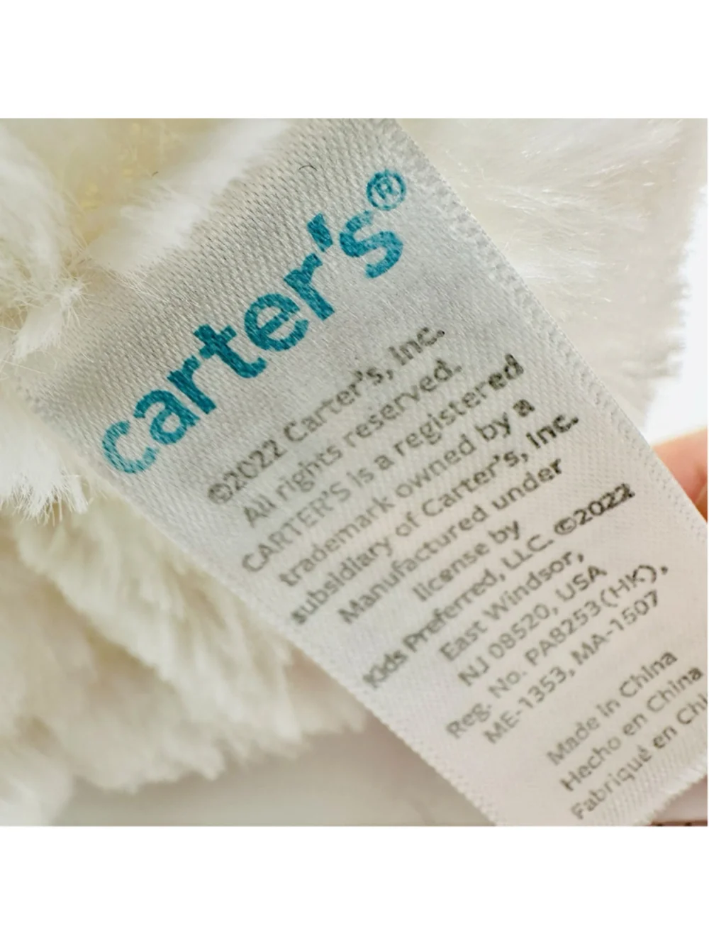 Carters Cuddle Plush Gray White BUNNY Rabbit 9” Security Lovey Baby Toy Read